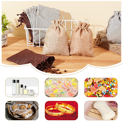 32Pcs 4 Colors Polyester Imitation Burlap Packing Pouches Drawstring Bags ABAG-PH0001-24-1
