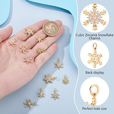 12Pcs 6 Styles Brass Micro Pave Clear Cubic Zirconia Pendants KK-GA0001-93-1