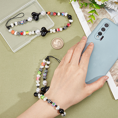 2Pcs Colorful Beads Plastic Pearl Heart Beaded Chain Moblie Straps AJEW-AR0001-61-1