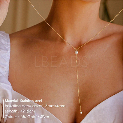 201 Stainless Steel Cable Chains Lariat Necklace PE9205-1-1
