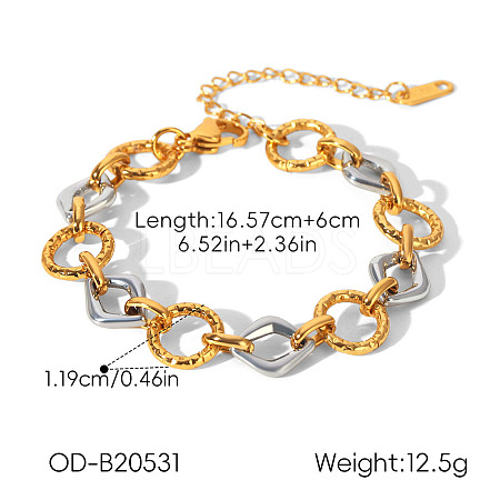 Duo Tone 304 Stainless Steel Rhombus Ring Link Chain Bracelets for Women WGF0DF8-01-1