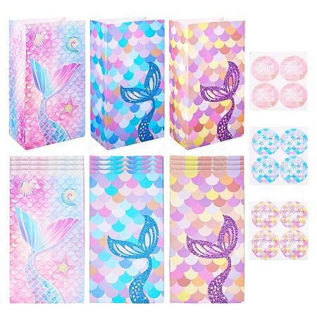 12Pcs 3 Styles Folding Mermaid Tail Print Paper Candy Gift Bags ABAG-TA0001-34-1