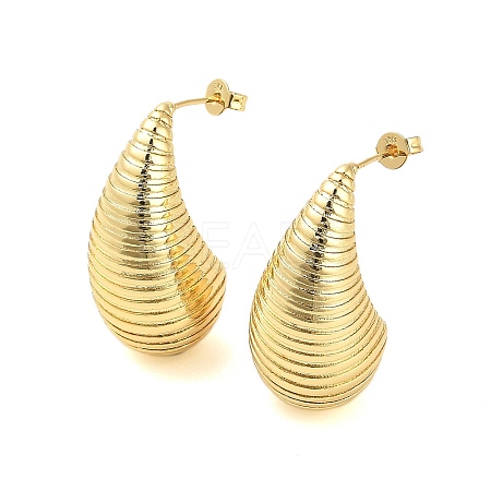 Rack Plating Grooved Teardrop Brass Stud Earrings for Women EJEW-B053-01G-02-1