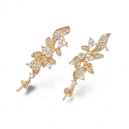 Brass Micro Pave Clear Cubic Zirconia Stud Earring Findings KK-N232-208-1