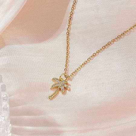 Coconut Tree Brass Micro Pave Clear Cubic Zirconia Pendant Necklaces NJEW-JN05148-02-1