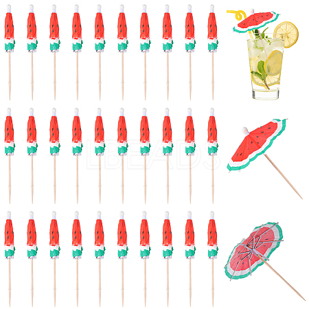 2 Bags Watermelon Pattern Umbrella Bamboo & PET Plastic Toothpick Decorations AJEW-CP0007-28-1