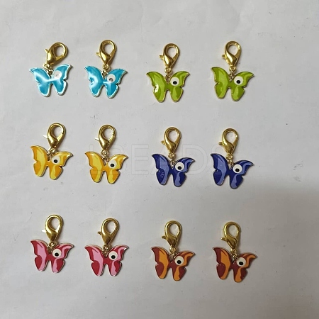 Alloy Enamel Butterfly with Evil Eye Pendant Locking Stitch Markers HJEW-PH01894-1