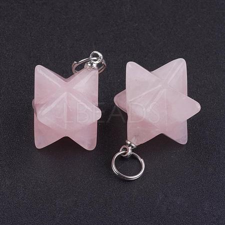 Natural Rose Quartz Pendants G-E398-02L-1