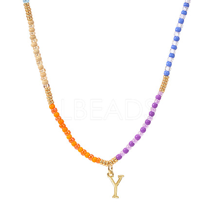 Rainbow Gradient Glass Seed Beaded Necklaces AF2375-25-1