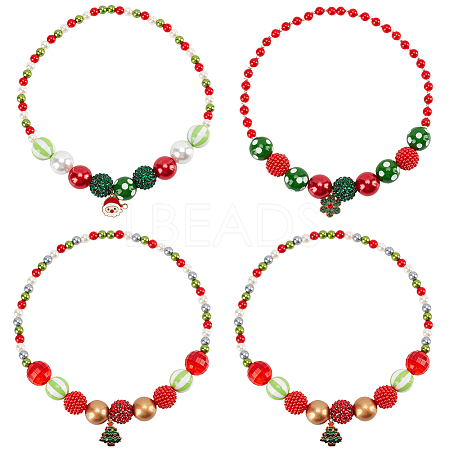 4Pcs 4 Styles ABS Plastic Pearl & Acrylic & Resin Beaded Necklaces Set NJEW-AB00010-1