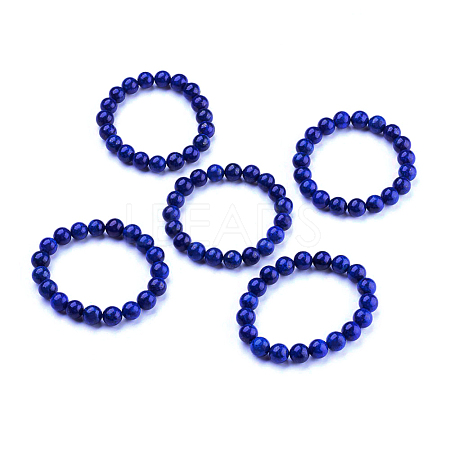 Natural Dyed Lapis Lazuli Beaded Stretch Bracelet BJEW-F203-11-1
