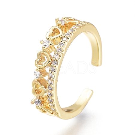 Brass Micro Pave Clear Cubic Zirconia Cuff Rings RJEW-I073-16G-1