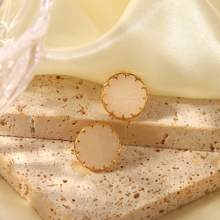 Flat Round Natural Rose Quartz Earrings MO9107-2-1