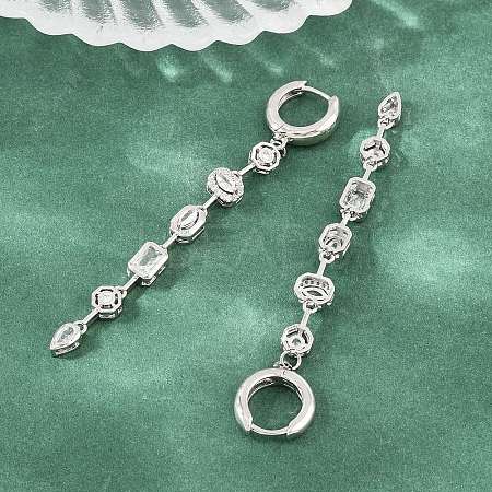 Brass Micro Pave Cubic Zirconia Hoop Dangle Earrings KK-CBA8324-09G-1