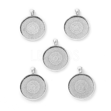 Flat Round Tibetan Style Alloy Pendant Cabochon Settings PALLOY-K109-34AS-RS-1