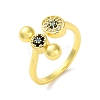 Round Brass Rhinestone Open Cuff Rings for Women RJEW-P112-02A-G-1