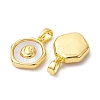 Rack Plating Brass Pave Shell Flat Round Charms with Smiling Face KK-K360-05G-2