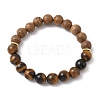 2Pcs 2 Styles Natural Tiger Eye & Wood Round Beaded Stretch Bracelets Sets for Men Women BJEW-JB12350-3