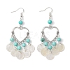 Heart Synthetic Turquoise & Capiz Shell Chandelier Earrings EJEW-TA00490-1
