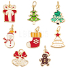 8Pcs 8 Styles Christmas Themed Real 18K Gold Plated Brass Enamel Charms KK-BBC0014-99-1