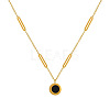 304 Stainless Steel with Black Acrylic Roman Numerals Flat Round Pendant Necklaces FS-WG7B842-02-4