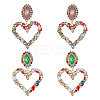 FIBLOOM 2 Pairs 2 Colors Rhinestone Hollow Out Heart Dangle Stud Earrings EJEW-FI0001-13-1