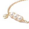 Shell Pearl & Leaf Charm Bracelet BJEW-TA00239-3