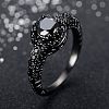 Flat Round Brass Jet Rhinestone Finger Rings FS-WG232E0-05-1