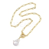 Natural Baroque Pearl Keshi Pearl Nuggets Pendant Brass Paperclip Chain Necklaces for Women NJEW-JN06145-6