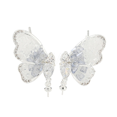Brass with Enamel with Cubic Zirconia with Crystal Stud Earring with 925 Sterling Silver Pins KK-Q820-07S-1