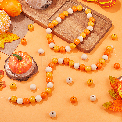 Thanksgiving Day Theme 5 Strands Spray Painted Natural Wood Beads Strands WOOD-SP0001-02C-1