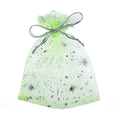 Silver Stamping Star Organza Printed Gift Drawstring Bags PW-WG4192C-06-1