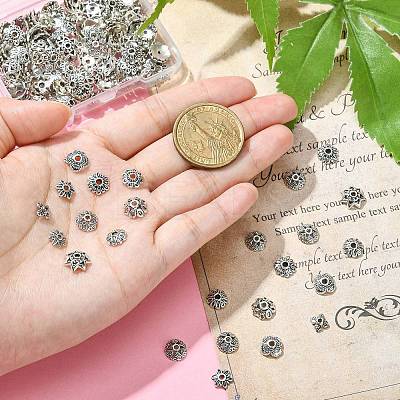 200Pcs 10 Styles Tibetan Style Alloy Bead Caps TIBE-CJ0001-22-1