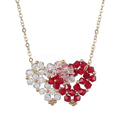 Double Interlocking Heart Glass Pendant Necklaces NJEW-TA00132-1