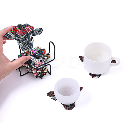 DIY 8Pcs Cow Coasters Diamond Art Painting Kit with Holder PW-WGDE775-01-1