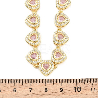 Brass Pave Pink Cubic Zirconia Heart Tennis Necklaces KK-CBA4547-17B-G-1
