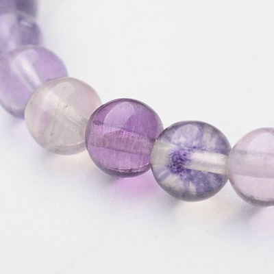 Natural Fluorite Round Beaded Stretch Bracelets BJEW-F202-05-1