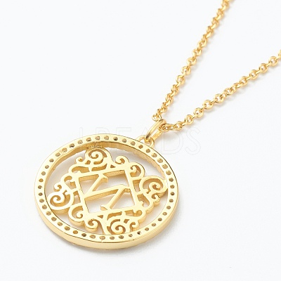 Brass Micro Pave Clear Cubic Zirconia Pendant Necklaces NJEW-J059-01N-1