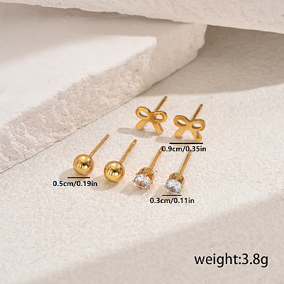 3 Pairs Bowknot 201 Stainless Steel Stud Earring Sets LS-FG5977-1-1