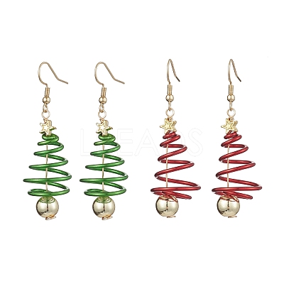 2 Pairs 2 Colors Christma Tree Electroplated Synthetic Non-magnetic Hematite & Aluminum Wire Dangle Earrings EJEW-JE05908-1