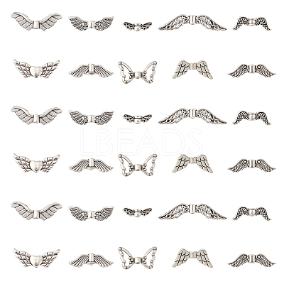 100Pcs 10 Styles Tibetan Style Alloy Fairy Wing Beads TIBEB-CJ0001-27-1