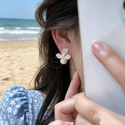 Alloy & Imitation Pearl Stud Earrings WG82C49-01-1