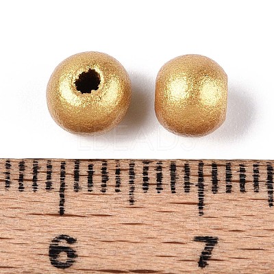 Spray Painted Round Natural Schima Wood Beads WOOD-A018-6mm-01-1
