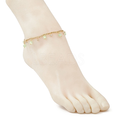 Cat Eye Round Tassel 304 Stainless Steel Twisted Chain Anklets for Women AJEW-AN00698-01-1