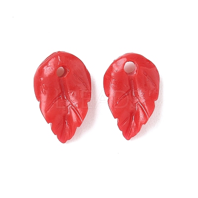 Synthetic Coral Dyed Leaf Charms CORA-Q034-01-03-1