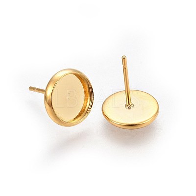 Flat Round 304 Stainless Steel Stud Earring Settings Ion Plating(IP) STAS-I323-4mm-G03-1