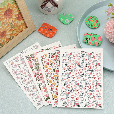 20 Sheets 4 Style Flower Pattern Ceramics Clay Water Transfer Paper DIY-CP0010-36B-1