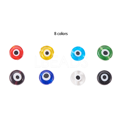 Handmade Evil Eye Lampwork Flat Round Beads Strands LAMP-CJ0001-04-1