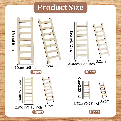 40Pcs 4 Style Unfinished Wooden Mini Ladders WOOD-OC0003-63-1