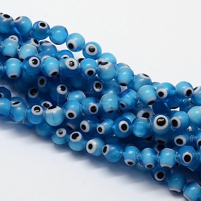 Handmade Evil Eye Lampwork Round Bead Strands X-LAMP-L055-8mm-05-1